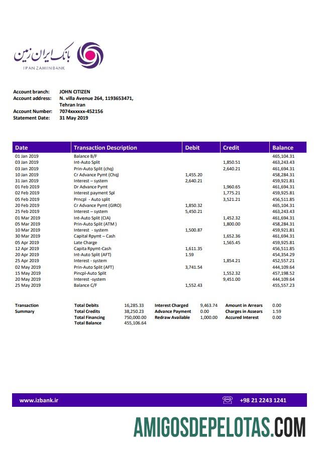 Exemplo do Banco Zamin do Irã
